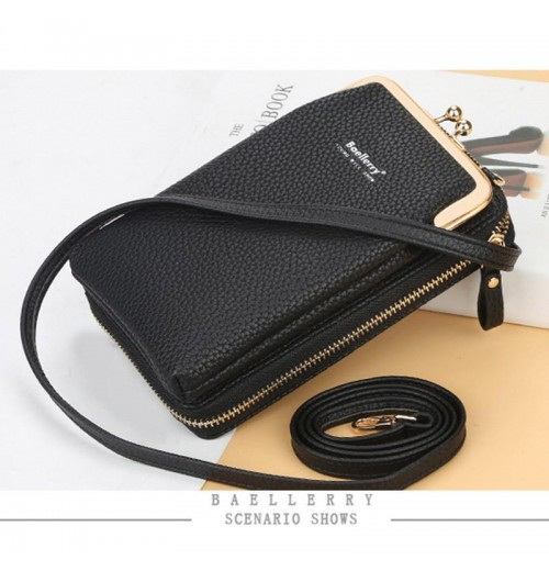 Black Leather Cell Phone Shoulder Bag Black Leather Cell Phone Shoulder Bag